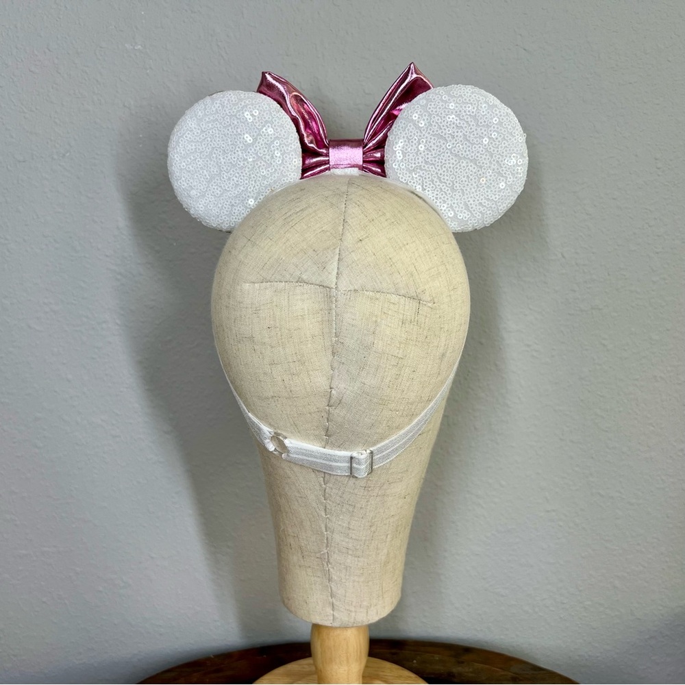 Festive Holiday Pink Candy Cane Sugar Plum Fairy Mouse Ears - Elastic Headband - Picture 5 of 7